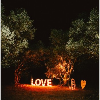 Декорации для ночной свадьбы. Светящиеся буквы, лампочки, свечи